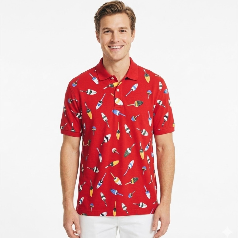 Nautica Mens Size XL Red Buoy Cotton Pique Short Sleeve Summer Casual Polo Shirt